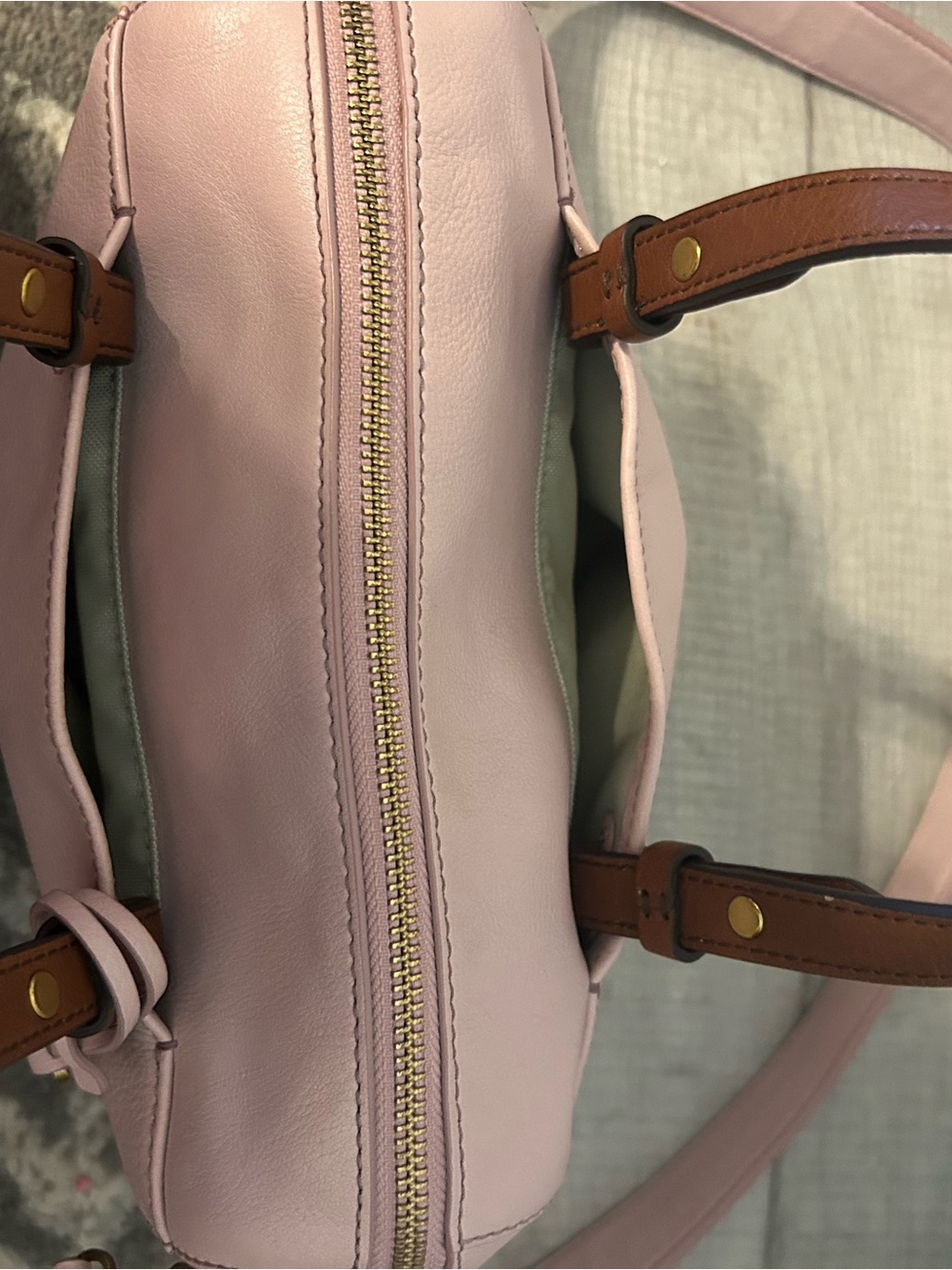 Fossil Blush Pink Satchel with Brown Handles - Picture 8 of 15